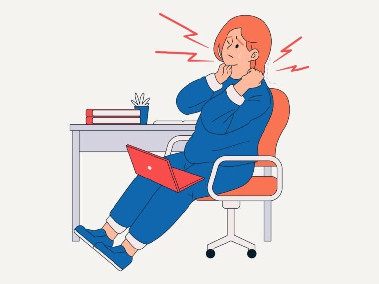 animatie werknemer met nekpijn stress