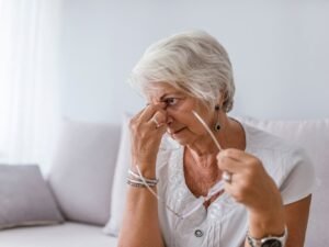 elderly woman with old age fatigue